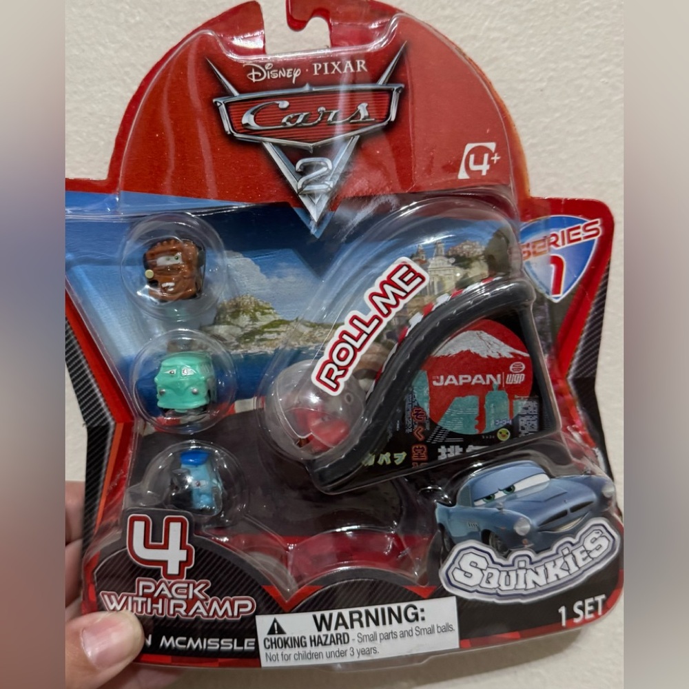 Disney, Pixar, Cars 2, Squinkies 4-Pack with Ramp - Red and Blue